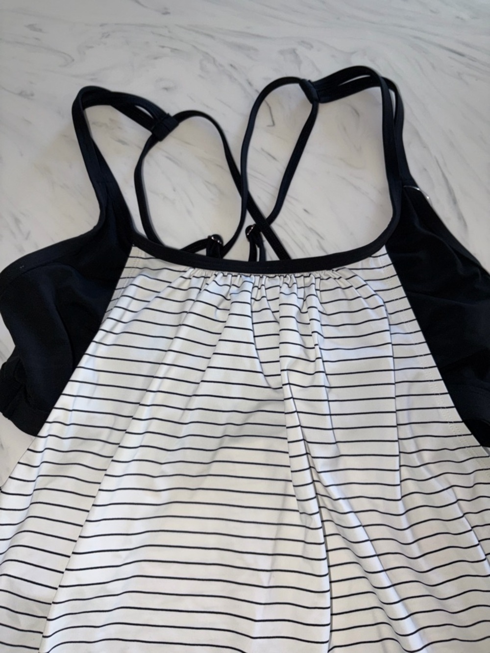 Calia black white stripe blouson tankini top bra strappy layer swim suit l - Picture 3 of 4